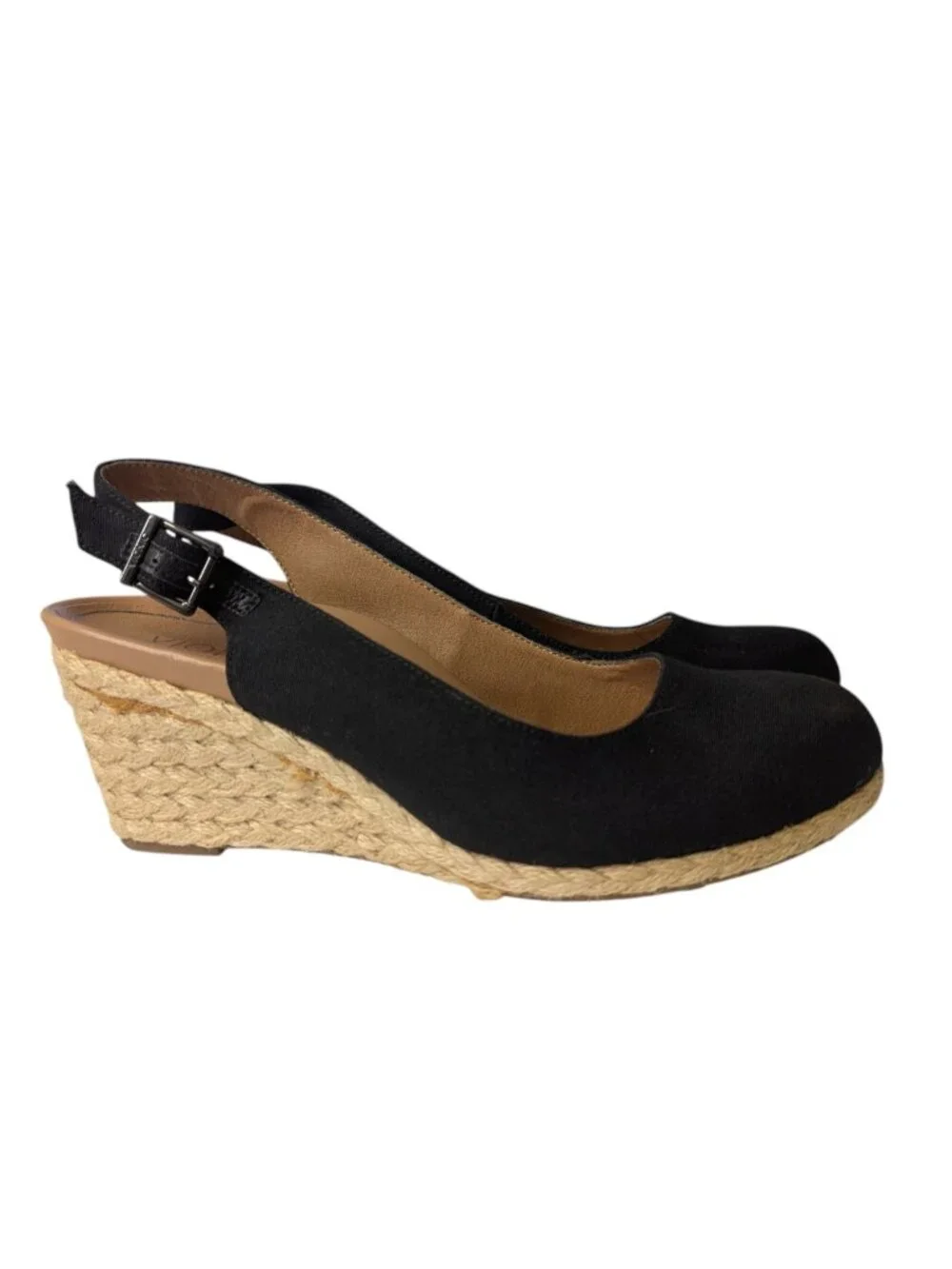 Vionic Coralina Black Canvas Espadrille Wedge Slingback Sandals Womens 8 Comfort